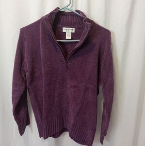NWT Cowl Neck Sweater Knit Warm Cozy Flattering 1/4 Zip Luxuriously Soft Plum
